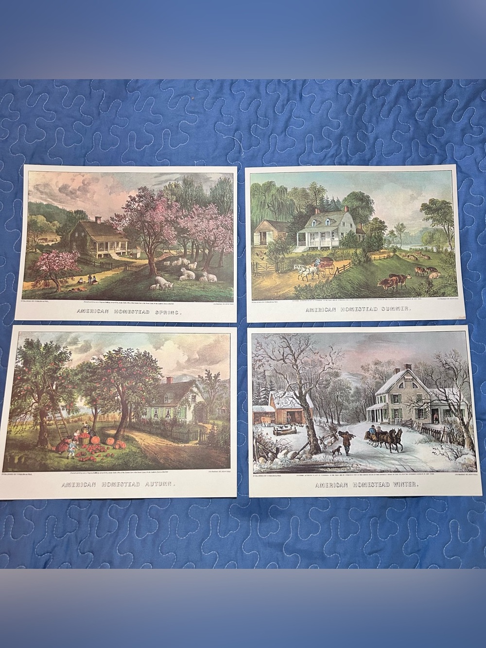 Currier & Ives American Homestead Four Seasons Lithograph Prints 9X12